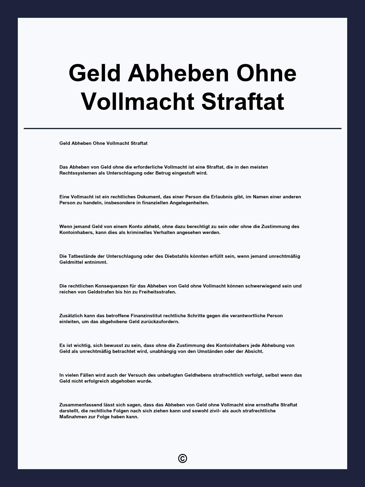Geld Abheben Ohne Vollmacht Straftat