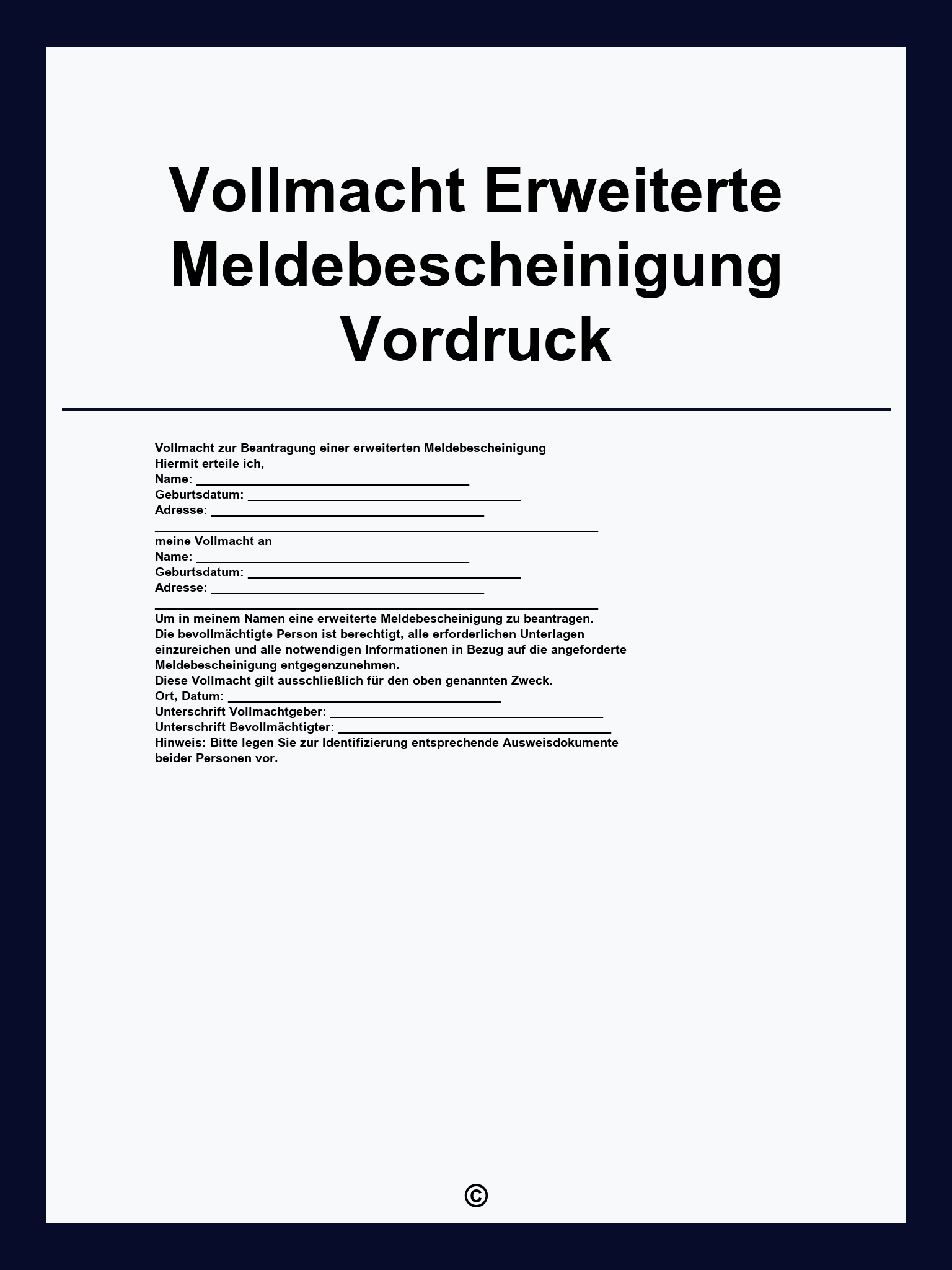 Vollmacht Erweiterte Meldebescheinigung Vordruck