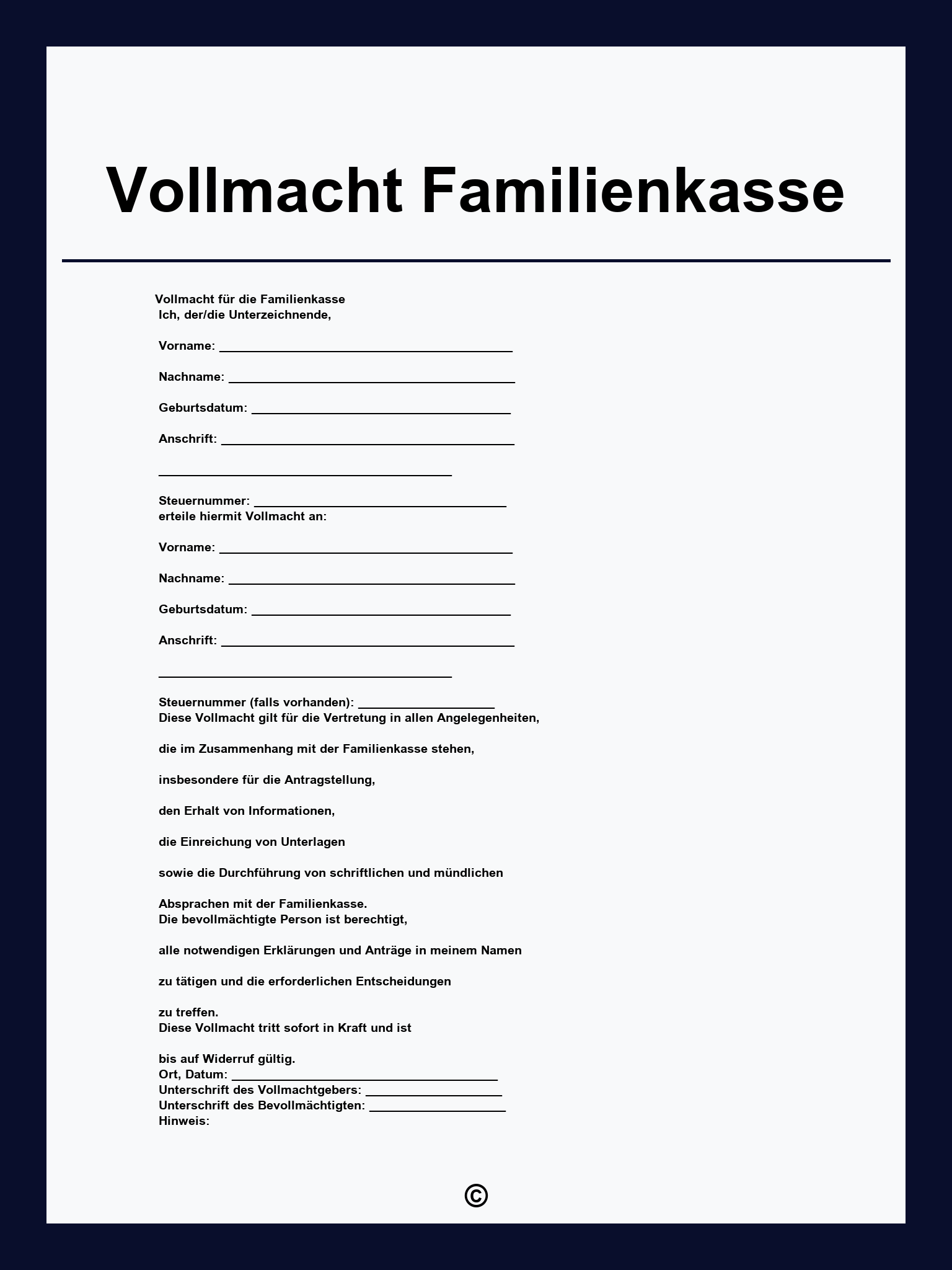 Vollmacht Familienkasse