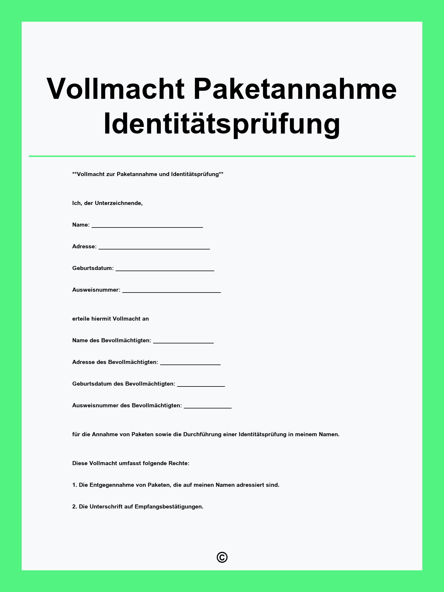 Vollmacht Paketannahme Identitätsprüfung