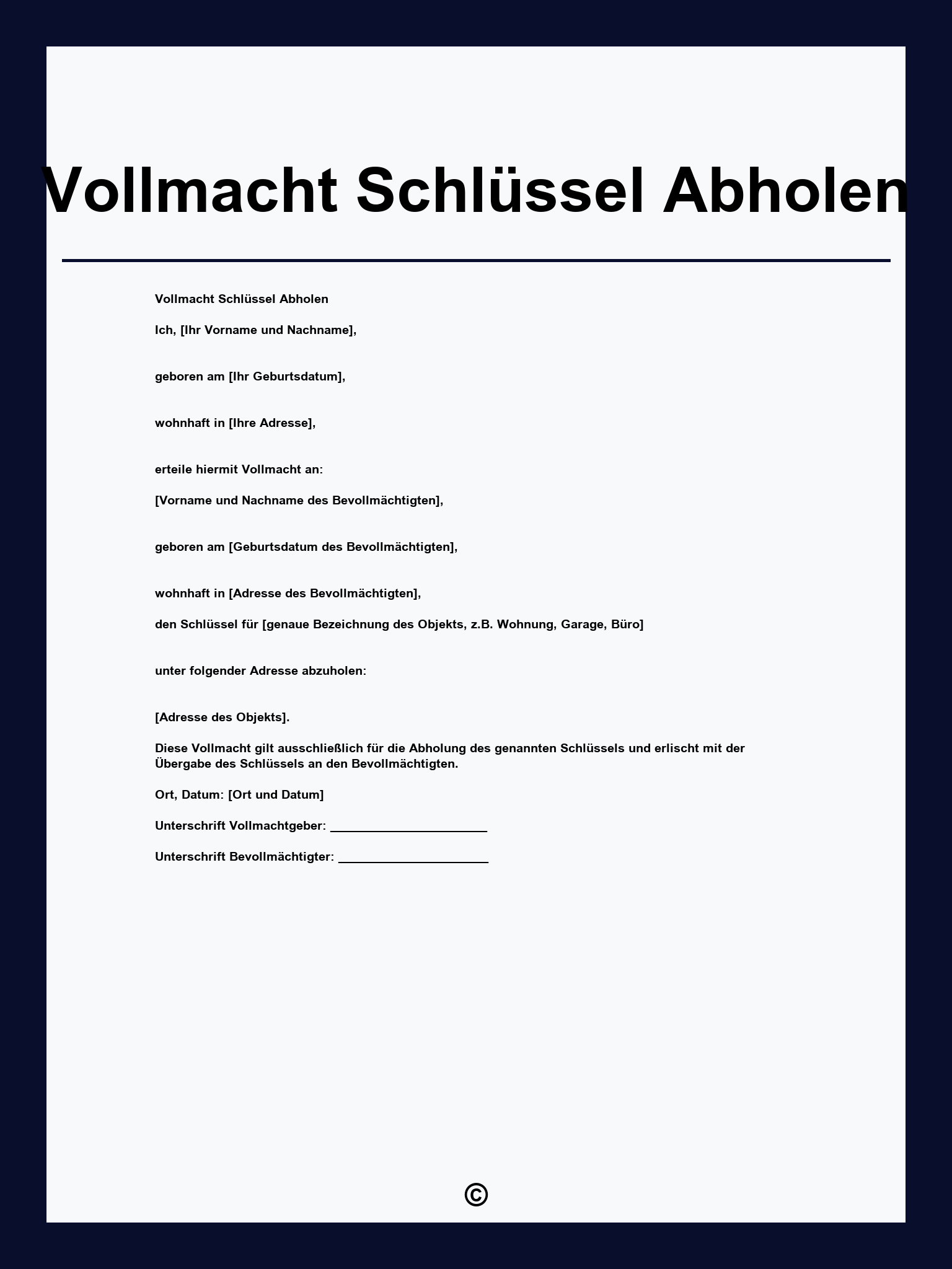 Vollmacht Schlüssel Abholen