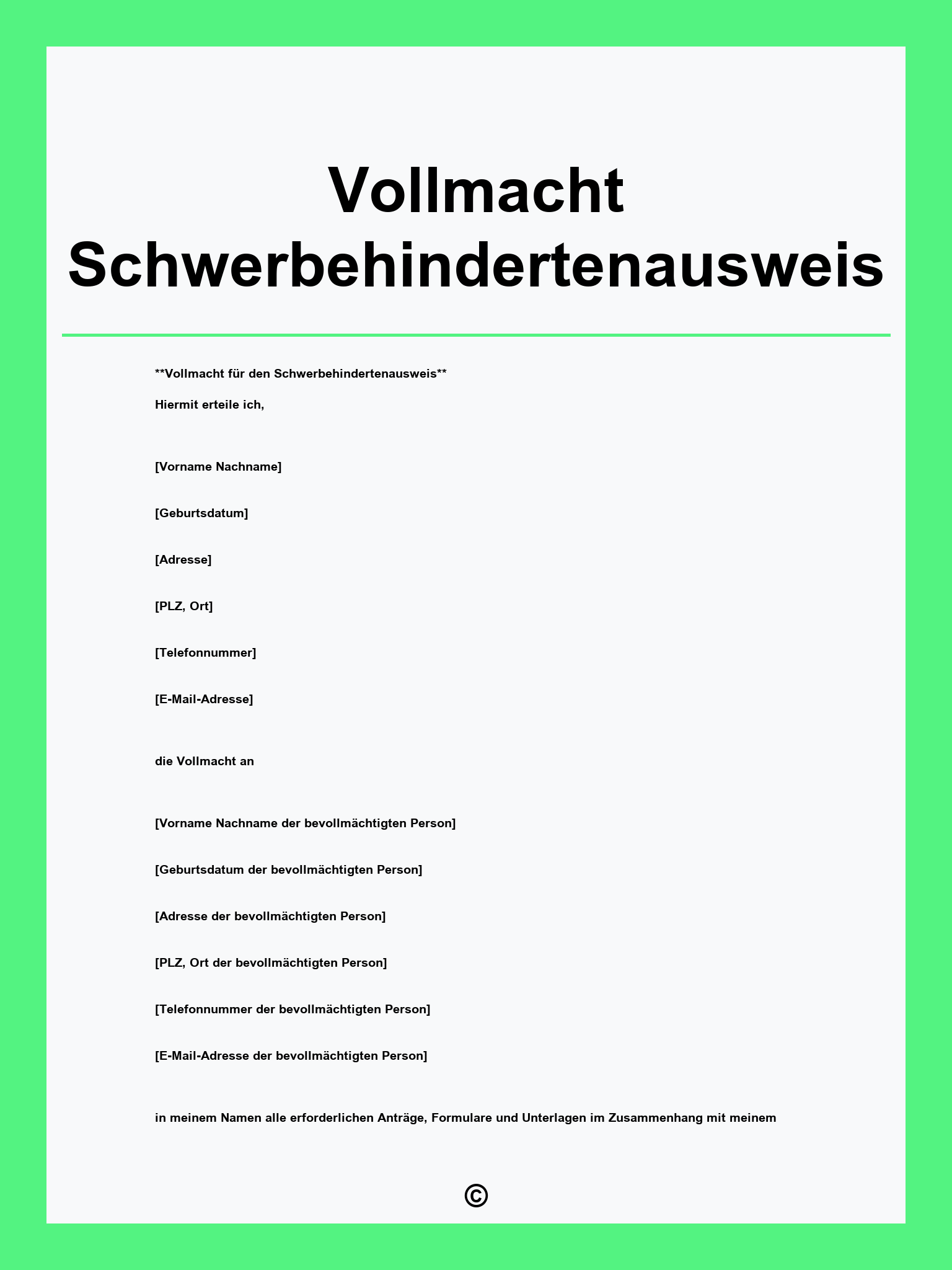 Vollmacht Schwerbehindertenausweis