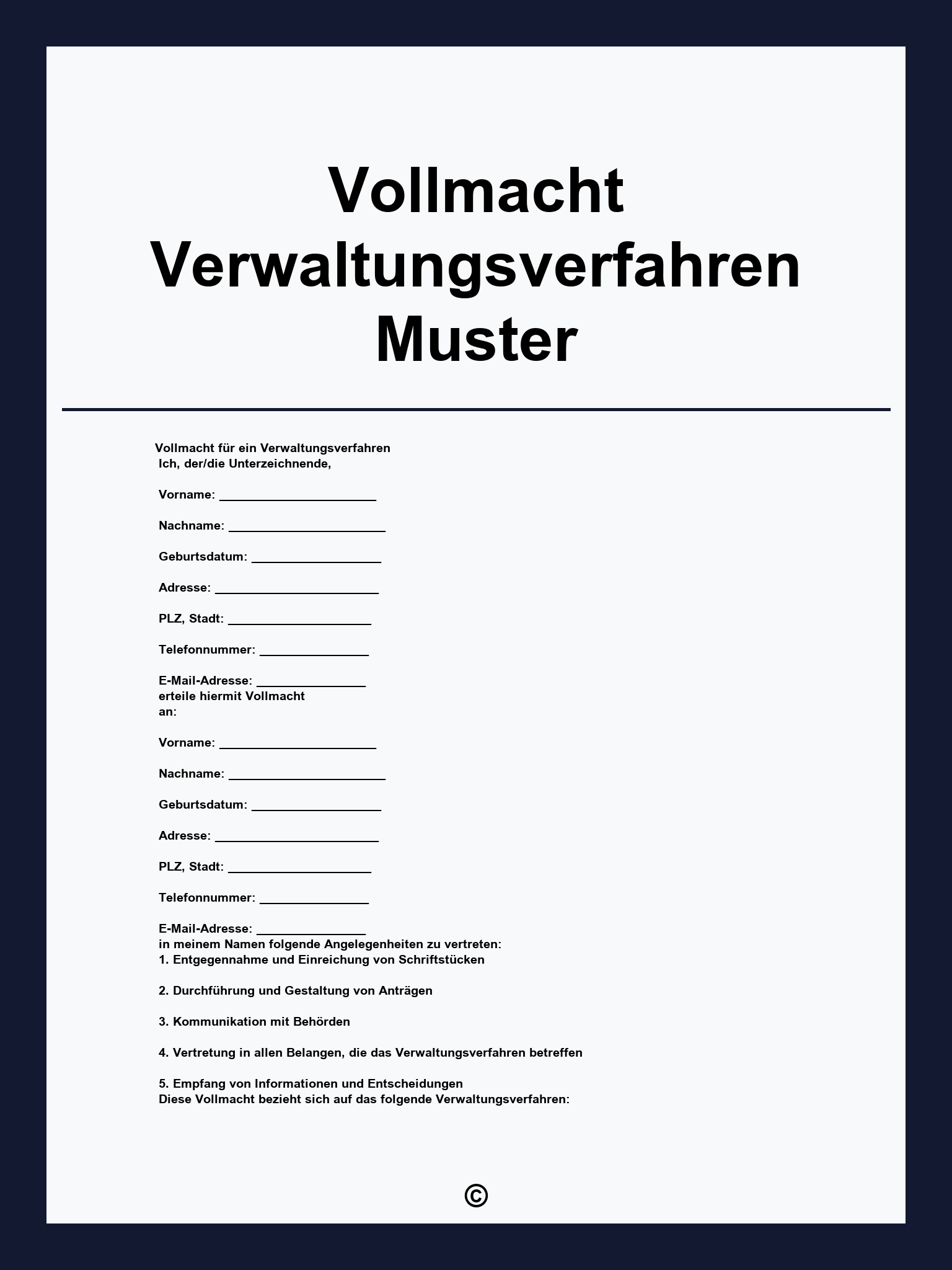 Vollmacht Verwaltungsverfahren Muster