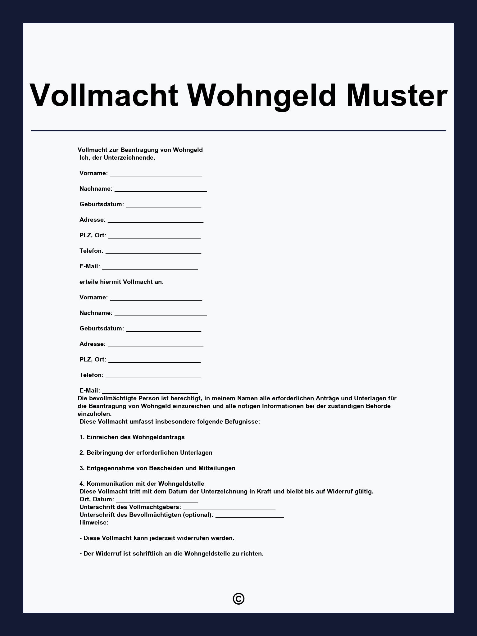 Vollmacht Wohngeld Muster