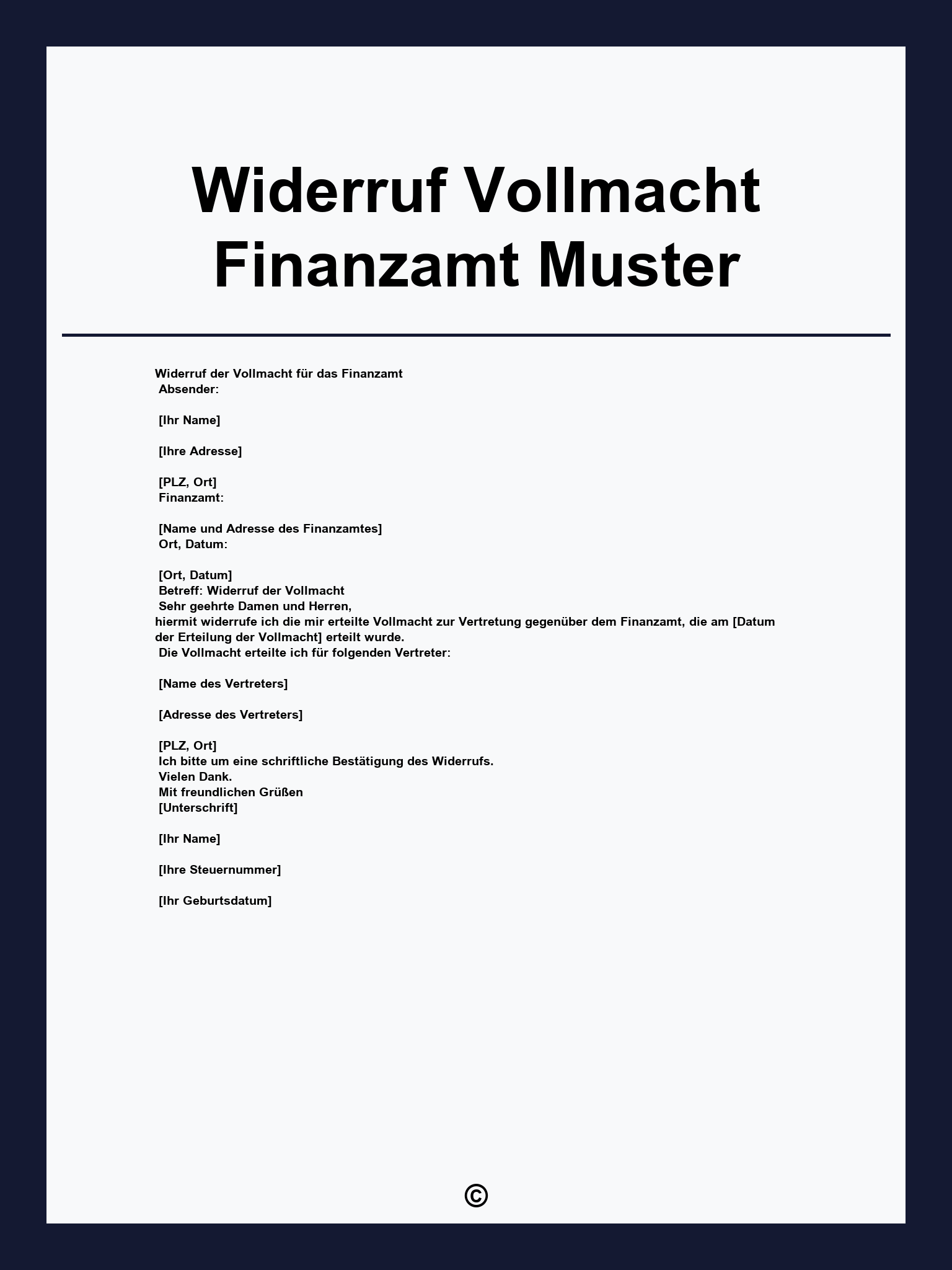 Widerruf Vollmacht Finanzamt Muster